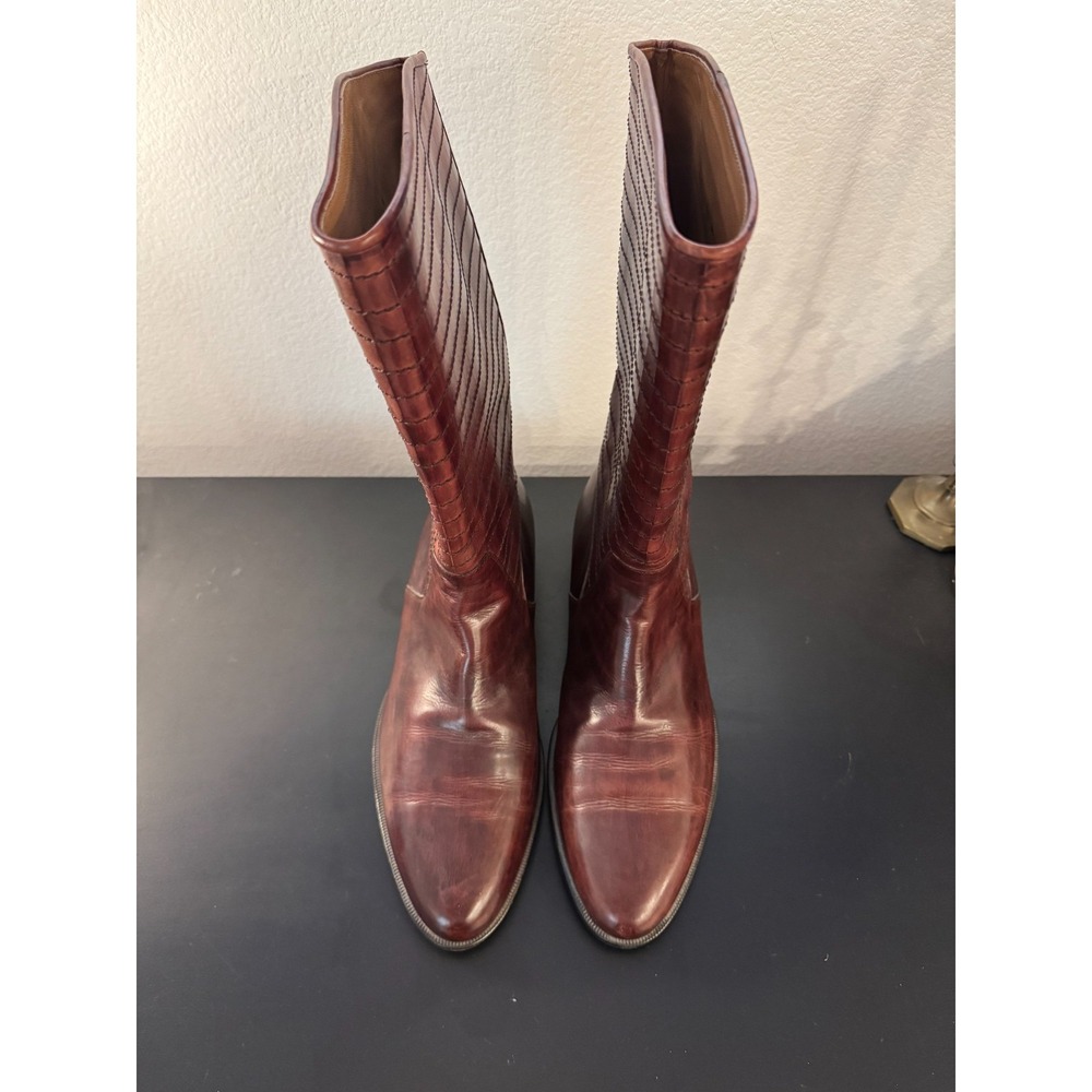 Lorenzo Banfi Men's 12 M Boot Brown Leather Round Toe Mid Calf Cowbody Western - Picture 3 of 10